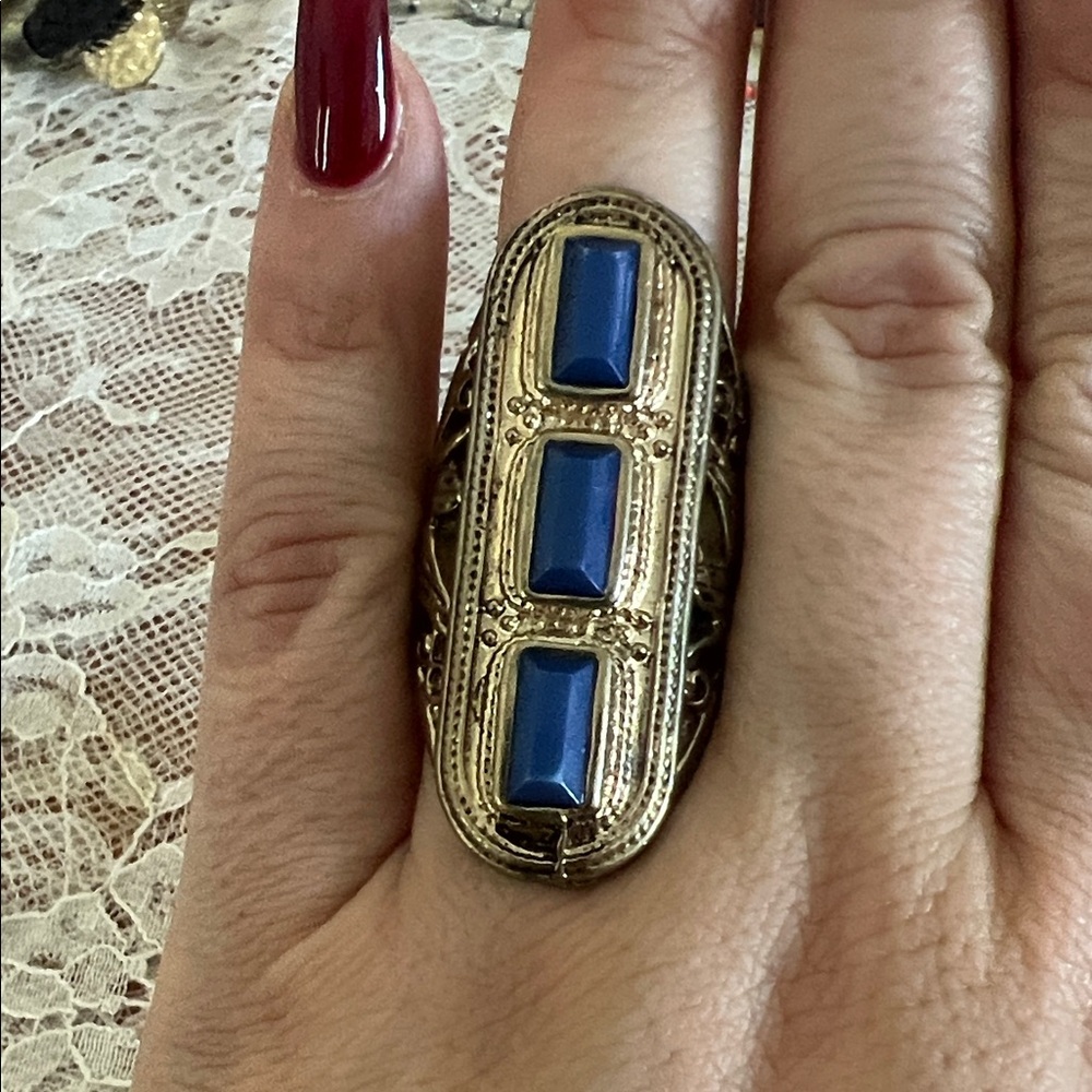 Vintage Gold and Blue Statement Ring